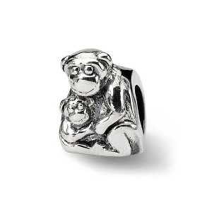 Black Bow Jewelry Sterling Silver Monkey and Baby Bead Charm - 1 of 3