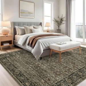 Washable Vintage Floral Distressed Rugs, Low Pile Non Slip Carpet, Soft Mat for Living Room Office Kitchen Laundry Hallway Entryway - 1 of 4