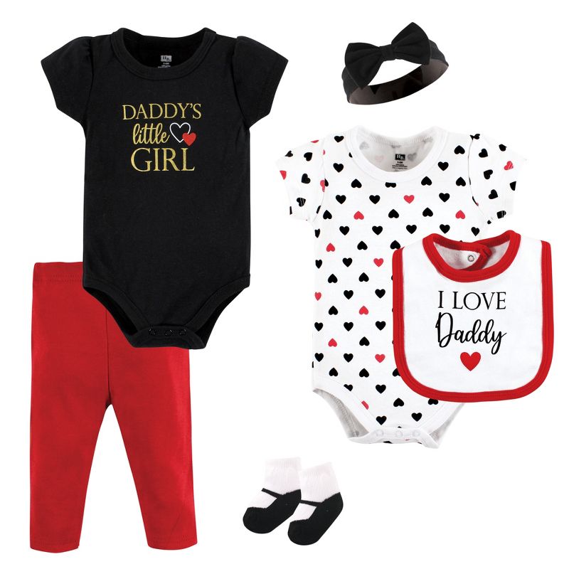 Hudson Baby Infant Girl Cotton Layette Set, Girl Daddy Red Black, 1 of 7