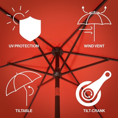 Collins 9 ft. Coral Red and Cream Tassel Patio Umbrella with Auto-Tilt