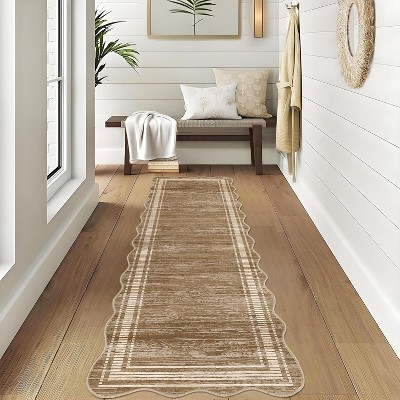Scalloped Low-Pile Area Rug - Non-Slip Washable Carpet for Living Room, Bedroom, Dining Room & Office