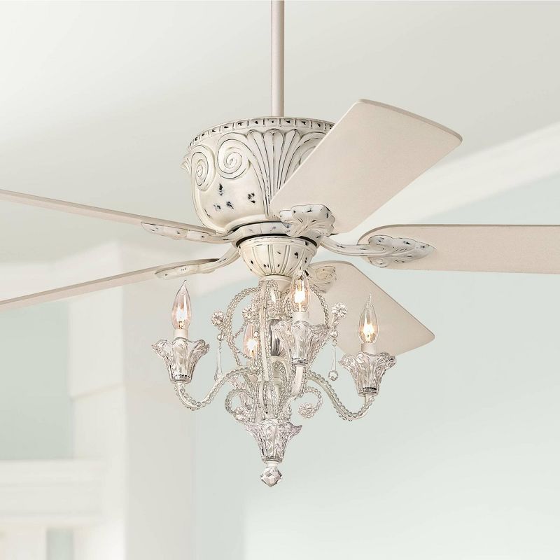 52" Casa Vieja Vintage Chic Ceiling Fan with Light LED Crystal Chandelier Rubbed White Living Room Kitchen Bedroom, 2 of 7