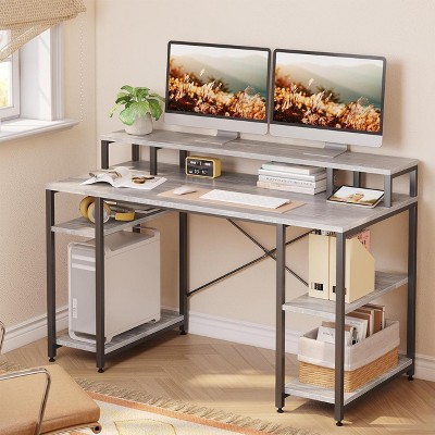Bestier 55'' Computer Desks with Reversible Bookshelf, Standing Writing Desk for Home Office/Studying/Gaming