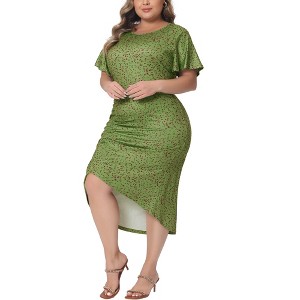 Agnes Orinda Women's Plus Size Polka Dots Ruched Round Neck Short Sleeve Cocktail Bodycon Dresses - 1 of 4