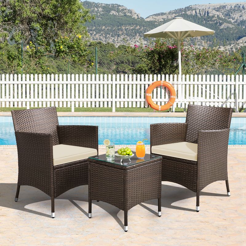 Yaheetech Wicker Rattan Coffee Table and Two Chairs Patio Conversation Set, 2 of 7