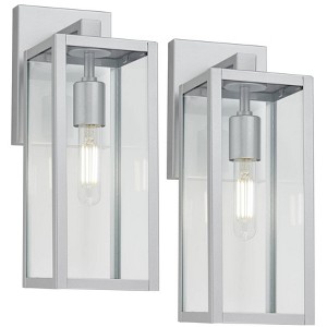 John Timberland 14" High Modern Cottage Outdoor Wall Light Fixture Mount Porch House Exterior Set of 2 Edison Bulb Silver Metal Clear Glass Shade - 1 of 4