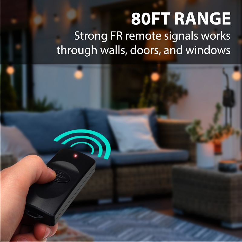 Fosmon WavePoint Heavy Duty Outdoor Wireless Remote Control with 2 Outlet, ETL Listed - Black, 3 of 10