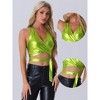 INSPIRE CHIC Women's Metallic Halter Deep V Neck Backless Holographic Crop Tops - 2 of 4