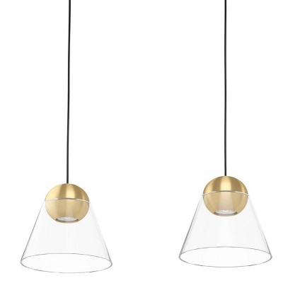 Mini Cerasella 3-Light LED Island Pendant in Brushed Brass with Clear Glass