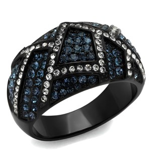 Slickblue Women’s Black Geometric Ring, IP Stainless Steel with Montana & Clear Pave Synthetic Crystals, Wide Band, 5–10 - 1 of 4