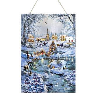 Collections Etc Snow-Covered Village LED Lighted Wall Hanging MEDIUM