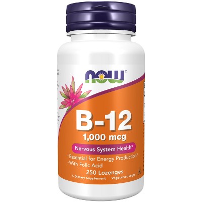 NOW Supplements, Vitamin B-12 1,000 mcg with Folic Acid, Nervous System Health, 250 Chewable Lozenges