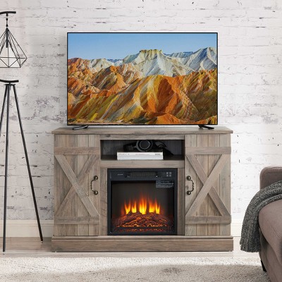 VYNXARIA Farmhouse Classic Gray Wash Media TV Stand with 18" Fireplace Insert for TVs Up to 50inch