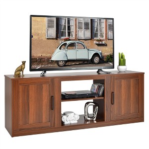 Costway 58'' TV Stand Entertainment Console Center W/ 2 Cabinets for 65'' TV Natural\Black\Walnut - 1 of 4