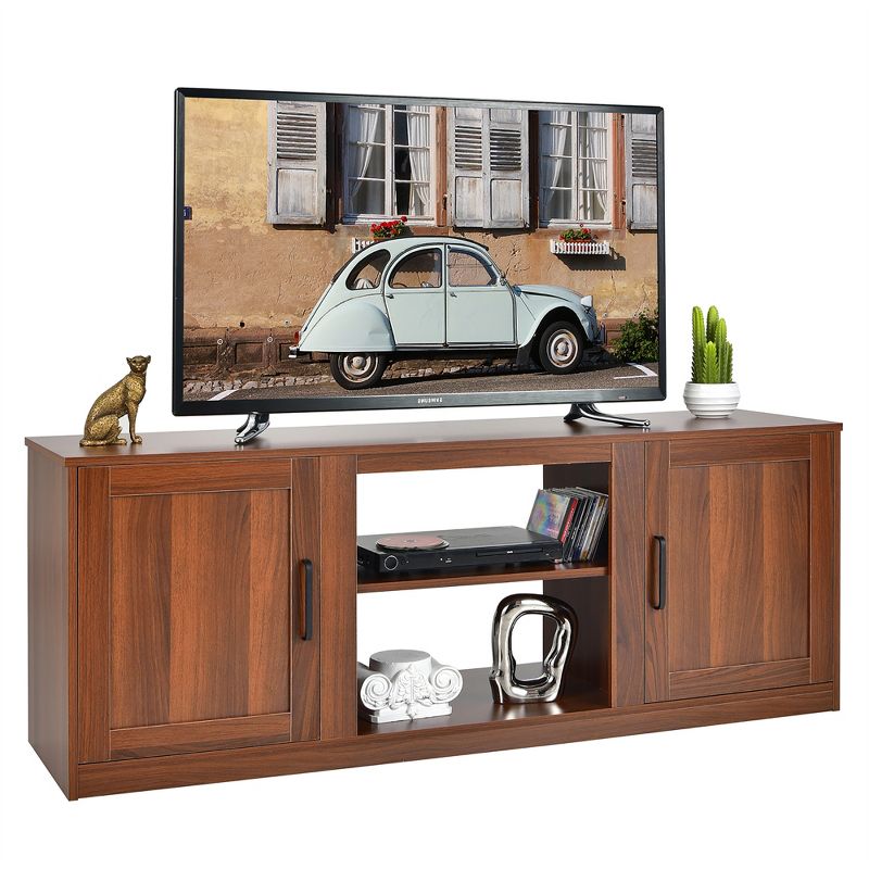 Costway 58'' TV Stand Entertainment Console Center W/ 2 Cabinets for 65'' TV Natural\Black\Walnut, 1 of 9