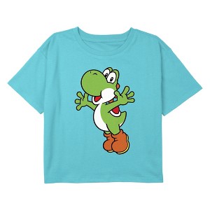 Girl's Nintendo Super Mario Bros Yoshi Hug Crop T-Shirt - 1 of 3