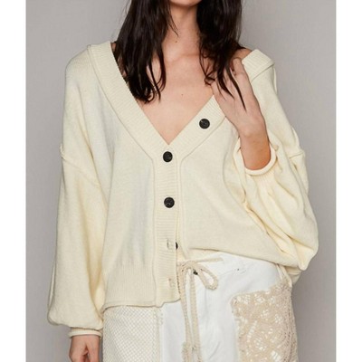 Women's V-neck Dropped Shoulder Cardigan - POL