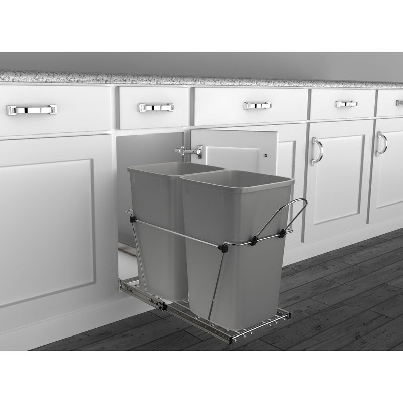 Rev-A-Shelf RV-15KD Series Double 27 Quart Sliding Pull-Out Waste Container for Base Kitchen Cabinet, 3 of 8