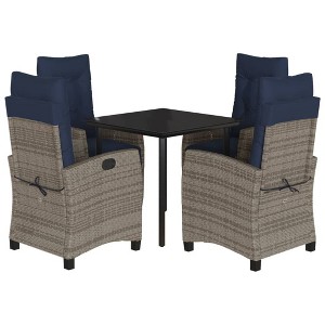 vidaXL 5 Piece Patio Dining Set with Cushions Gray Poly Rattan - 31.5" Table Length Round Leg 4 Items - 1 of 4