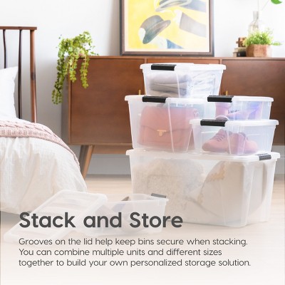 Clear 19qt Stackable Plastic Storage Bins with Lids and Buckles, 4 Pack