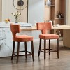 Set of 2 Upholstered Bar Stools,Farmhouse Bar Stools with Nailhead Trim and Wood Frame,Linen Dining Room Counter Height Bar Stools-Coolbibila - 2 of 4