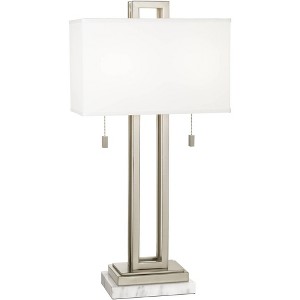 Possini Euro Design Modern Table Lamp with White Marble Riser 30" Tall Brushed Nickel White Fabric Shade for Bedroom Living Room - 1 of 4