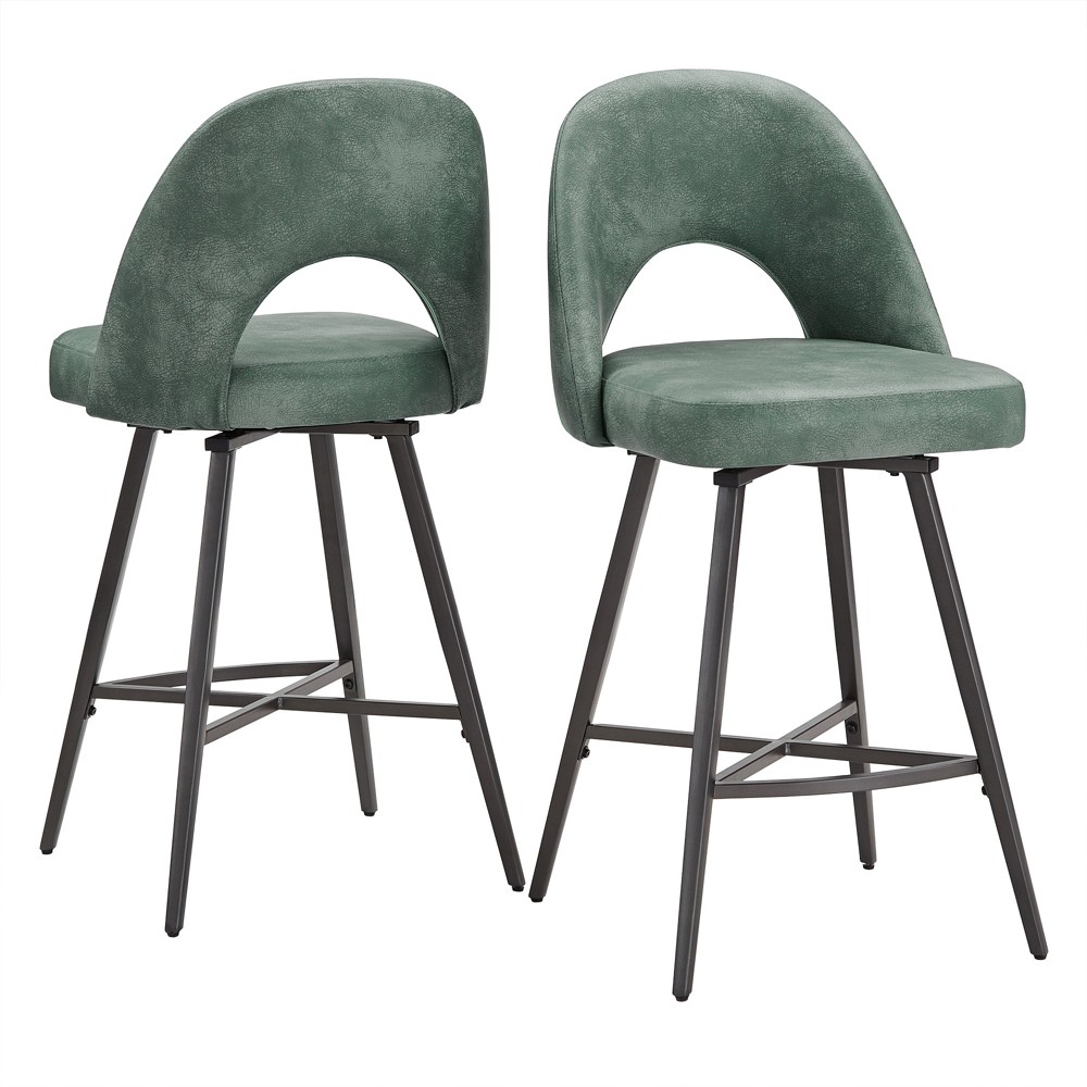 Photos - Storage Combination 24" Set of 2 Ragan Metal Swivel Counter Height Barstools Teal Leather - In