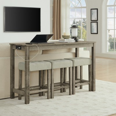 Aukfa 4-Piece Multi-Functional Dining & Bar Table Set with Built-in Power Outlet - Modern Space-Saving Solution for Living Rooms