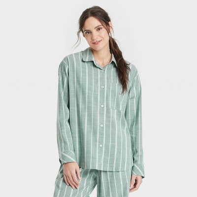 Women's Striped Cotton Blend Long Sleeve Pajama Shirt - Auden™