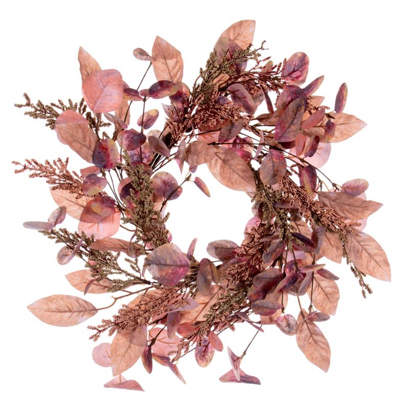 Vickerman 16" Dusty Rose Artificial Fall Eucalyptus and Berry Wreath Candle Ring, 1 of 6