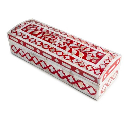 Jodhpur Mother of Pearl Decorative Box, Burgundy, 12"