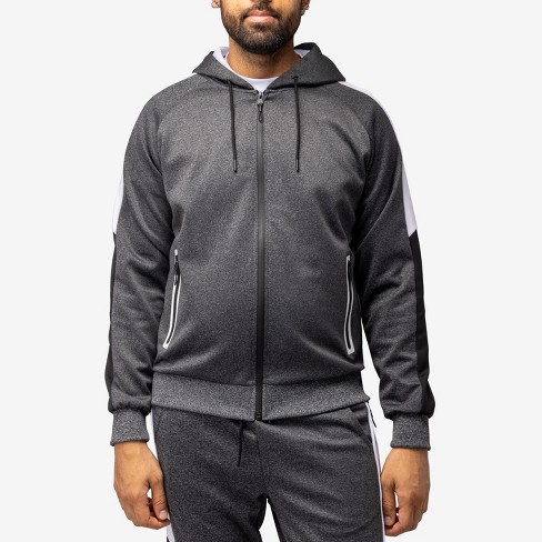 CULTURA Men's Track Hoodie in HEATHER CHARCOAL/WHITE/BLACK Size L