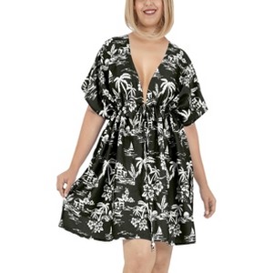 LA LEELA Women's Beach Cover Up Swim Beachwear Hawaiian XL-XXL Metal Floral - 1 of 4