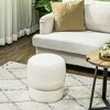 HOMCOM Modern Round Ottoman, Teddy Fleece Upholstered Foot Stool for Living Room, Bedroom, Cream - 2 of 4