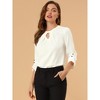 INSPIRE CHIC Women's Work Office Keyhole Pleated Front Ruched 3/4 Sleeve Chiffon Blouse - 2 of 4
