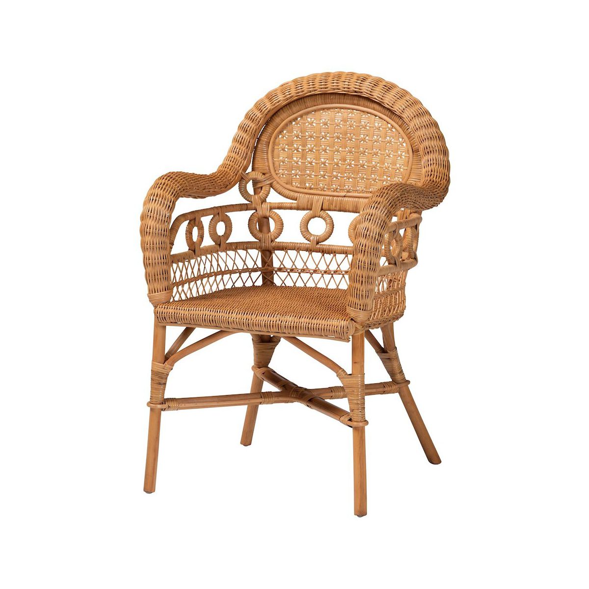 bali & pari,Abigale Natural Rattan Dining Chair - Handwoven Wicker Accent Chair with Arms