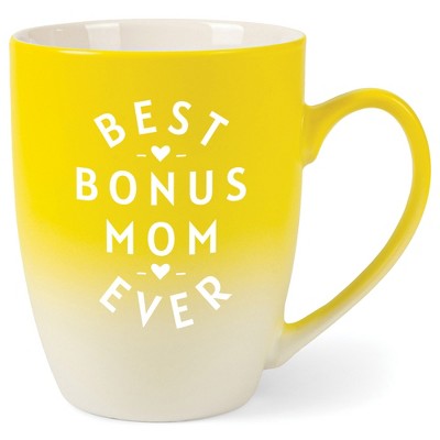 Elanze Designs Best Bonus Mom Ever Two Toned Ombre Matte Yellow and White 12 ounce Ceramic Stoneware Coffee Cup Mug