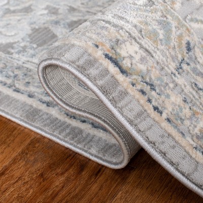Hand-Knotted Gray Wool and Synthetic Floral Area Rug