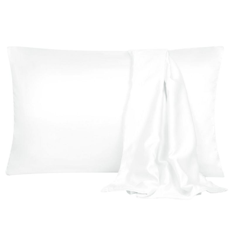 2 Pcs Silky Satin Soft Envelope Design Pillow Case Snow White - PiccoCasa, 3 of 6