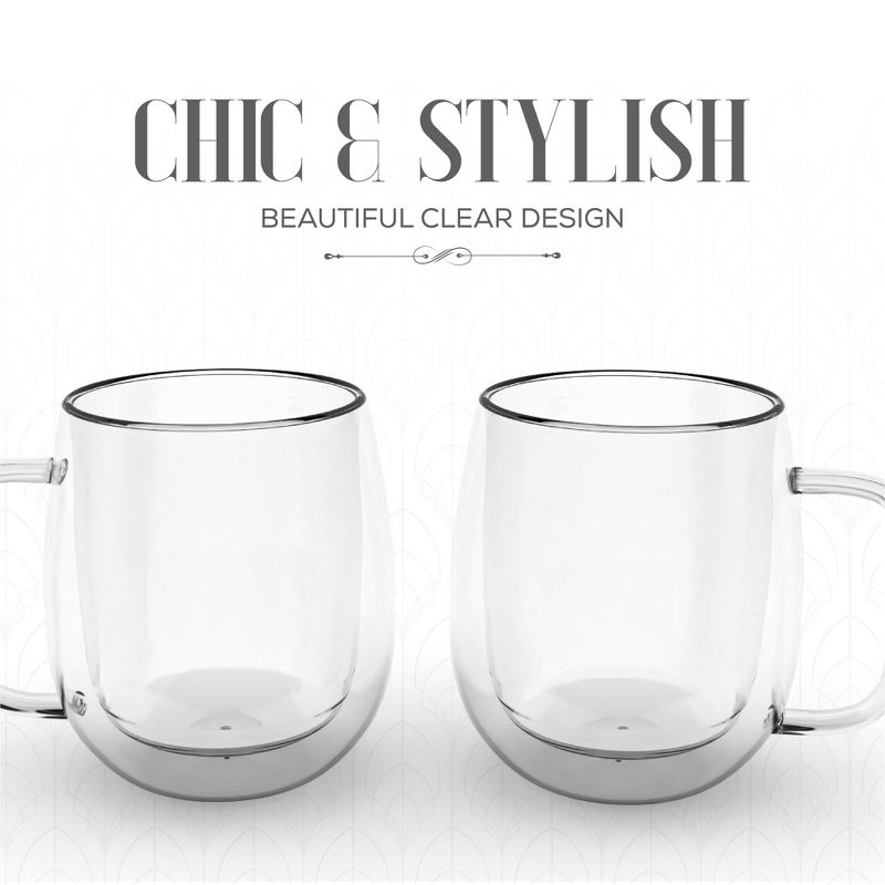 Elle Decor Double Wall Glass Mugs, Set of 2, 8 oz. Coffee Mug, Heat Resistant Borosilicate Glass, Elegant Design, Durable & Lightweight, 4 of 8