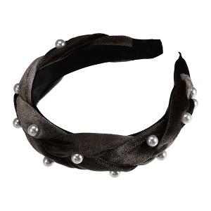 Unique Bargains Women's Braided Faux Pearl Velvet Headband Hairband Accessories 1.2" Wide 1 Pc - 1 of 4