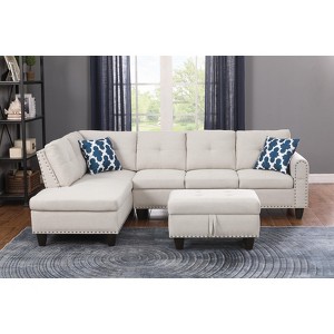 TiramisuBest Black Faux Leather L-Shaped Sectional Sofa with Storage Ottoman & Cup Holders, 3-Piece Couch for Living Room - 1 of 4