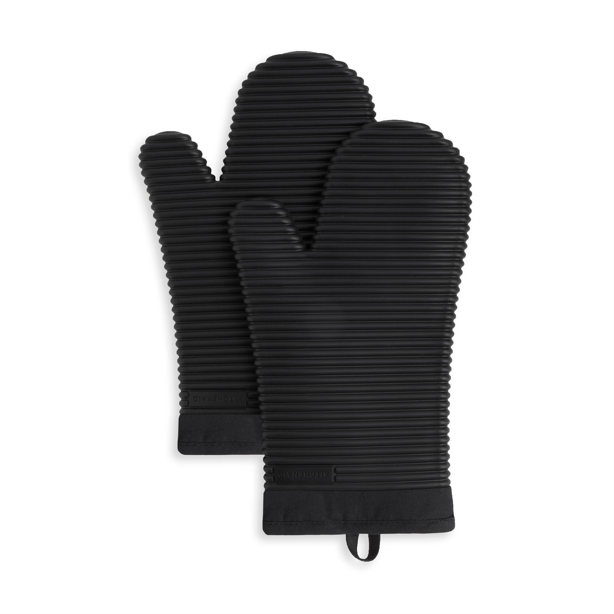 KitchenAid Ribbed Soft Silicone Oven Mitts 2-Pack, Matte Black