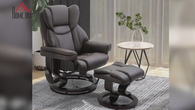 Black Faux Leather Massage Recliner with Ottoman and Metal Base