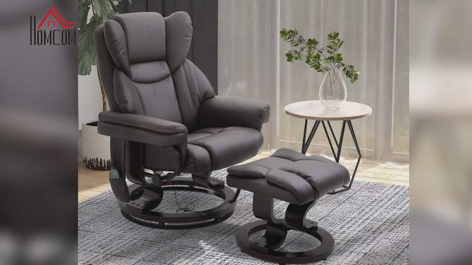 HOMCOM Massage Recliner and Ottoman with 10 Vibration Points Adjustable Backrest, PU Leather Living Room Chair with Side Pocket Remote Control, 2 of 9, play video