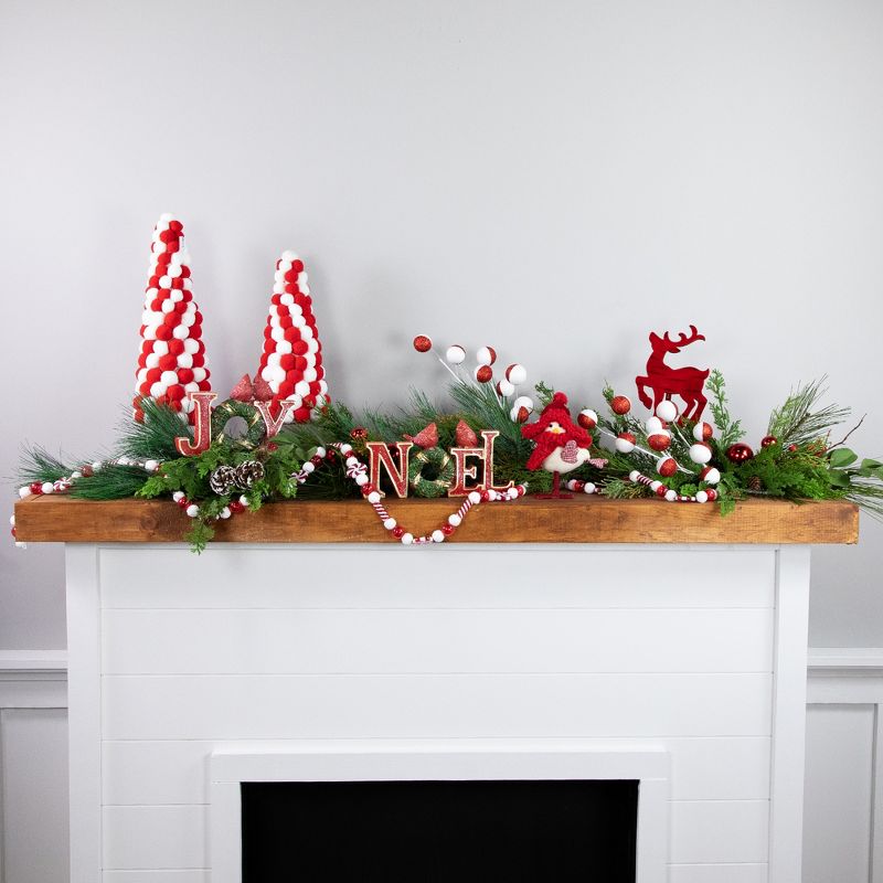 Northlight 13" White and Red Pom Pom Tree Christmas Table Decoration, 3 of 7