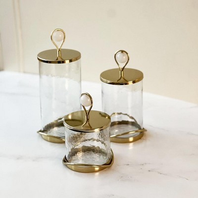 Kinor Elegant Glass Cookie Jar with Gold Lid and Base, Hammered Glass Storage Container for Cookies, Candy, Treats, Snacks and Kitchen Counter Décor — фото 2