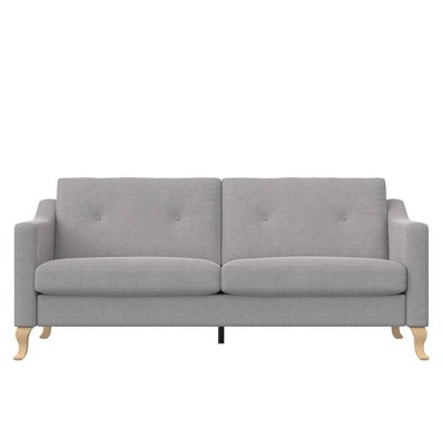 Light Gray Tufted Linen Fabric Sofa with Sloped Arms