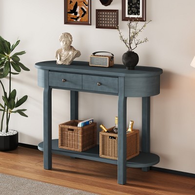 40'' Vintage Narrow Entryway Console Table with Storage Drawers & Shelf,Curved Accent Table for Small Spaces-Baofuwish