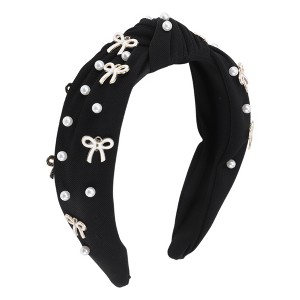 Unique Bargains Women's Bow Faux Pearls Tie Headbands 1 Pc - 1 of 4